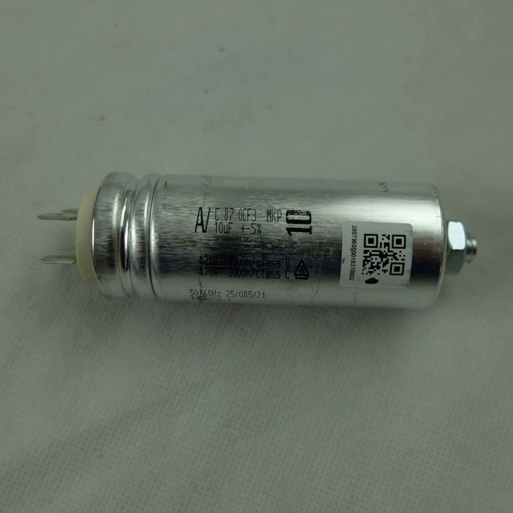 10 uF 470V Kondenzátor, sarus, motor indító, fémházas (eredeti) BEKO szárítógép / RENDELÉSRE