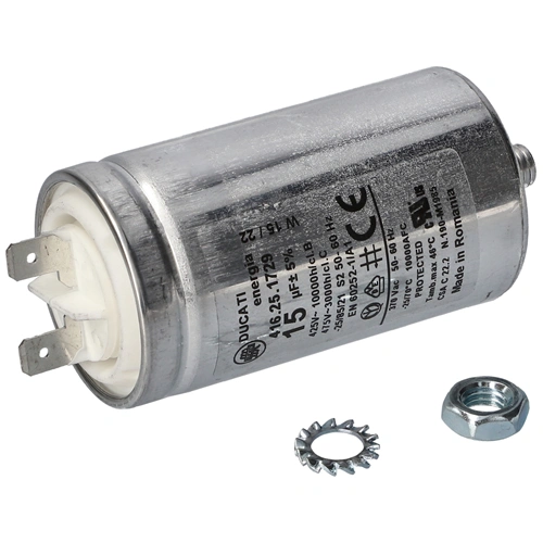 15 uF 475V Kondenzátor, sarus, motor indító, fémházas (eredeti) WHIRLPOOL / INDESIT szárítógép
