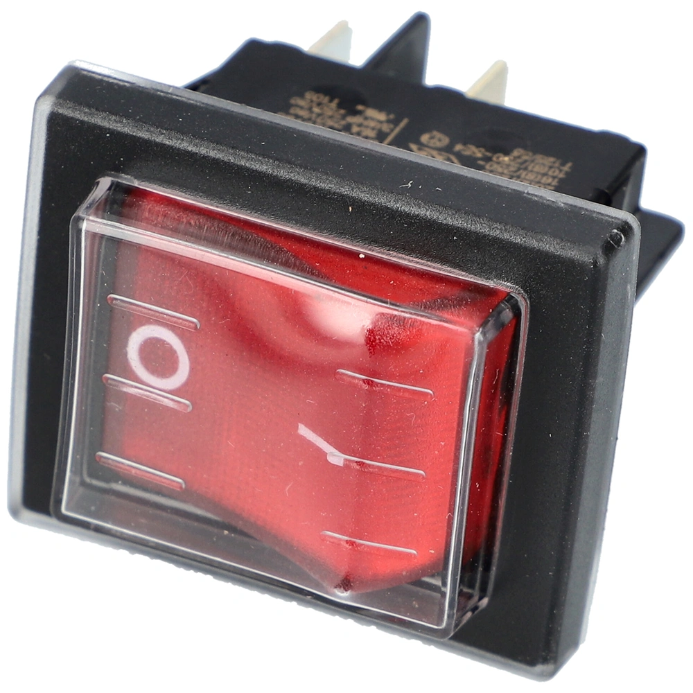 16A/250V AC, 37x30 mm Billenőkapcsoló, piros, számos, porvédővel, széles takarítógép
