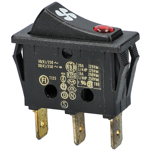 16A/250V AC Billenőkapcsoló, fekete, piros fénnyel DELONGHI HA20F hősugárzó /RENDELÉSRE