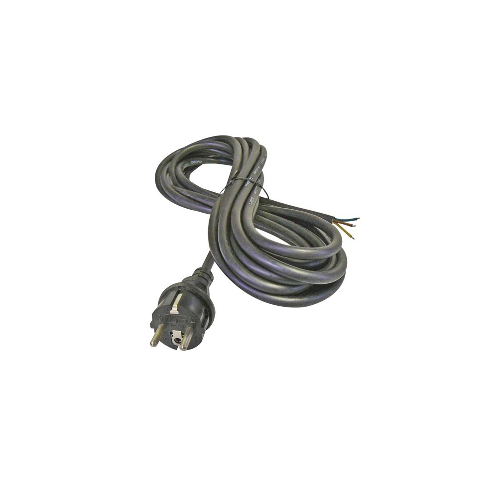 2x1mm2, hálózati gumikábel dugvillával, fekete, 5m