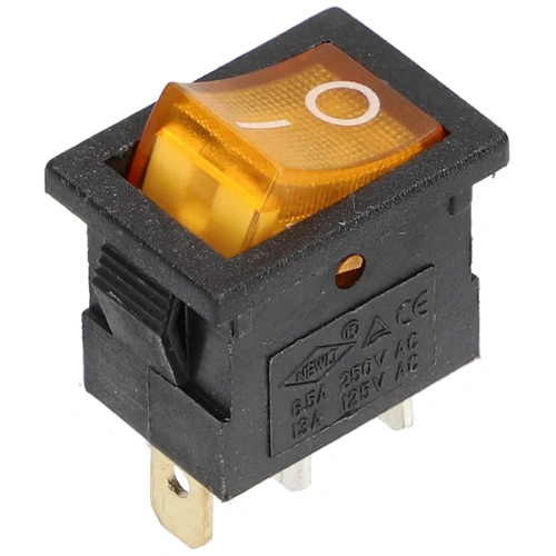 6A/250V AC 21x15 / 19,5x13 mm Billenőkapcsoló, sárga, számos, szögletes