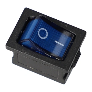 6A/250V AC, 21x15 / 19x13 mm Billenőkapcsoló, kék, számos, kicsi, szögletes,