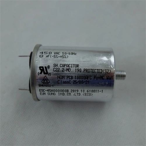 8 uF 450V Kondenzátor, sarus, motor indító, fémházas (eredeti) SAMSUNG szárítógép / RENDELÉSRE