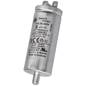 8 uF 475V Kondenzátor, sarus, motor indító, fémházas (eredeti) GORENJE / MORA szárítógép / RENDELÉSRE