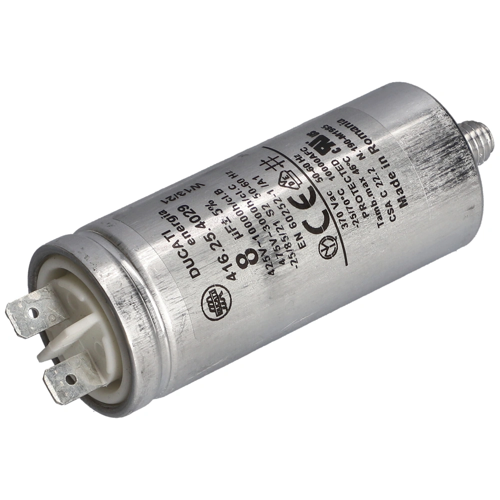 8 uF 475V Kondenzátor, sarus, motor indító, fémházas (eredeti) GORENJE / MORA szárítógép / RENDELÉSRE