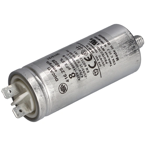 8 uF 475V Kondenzátor, sarus, motor indító, fémházas (eredeti) GORENJE / MORA szárítógép / RENDELÉSRE