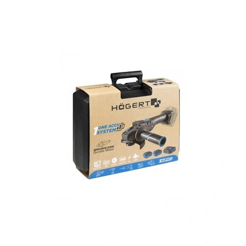 Akkumulátoros sarokcsiszoló szett, szénkefementes, 125 mm, 18 V, koffer, HÖGERT HT2E250-B24AG