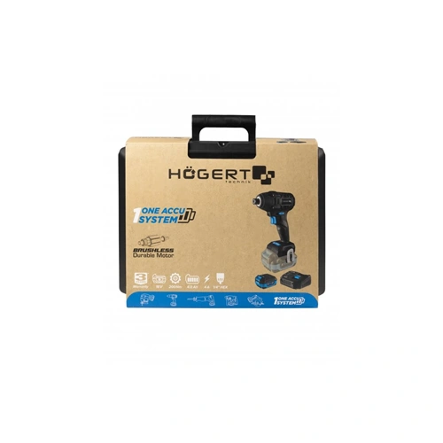Akkumulátoros ütvecsavarbehajtó szett, szénkefementes motor, 4 Ah akku, 18 V, 200 Nm, HÖGERT HT2E255 