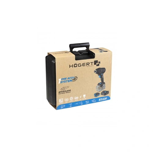 Akkumulátoros ütvecsavarbehajtó szett, szénkefementes motor, 4 Ah akku, 18 V, 200 Nm, HÖGERT HT2E255 