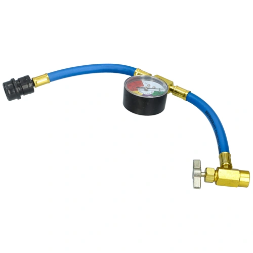 Autóklíma töltő csap, kiszúrós, csővel, órával R134a gáz töltésére