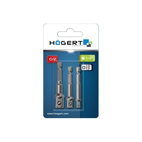 Bit-dugókulcs átalakító adapter 1/4", 3/8", 1/2", HÖGERT HT1S445