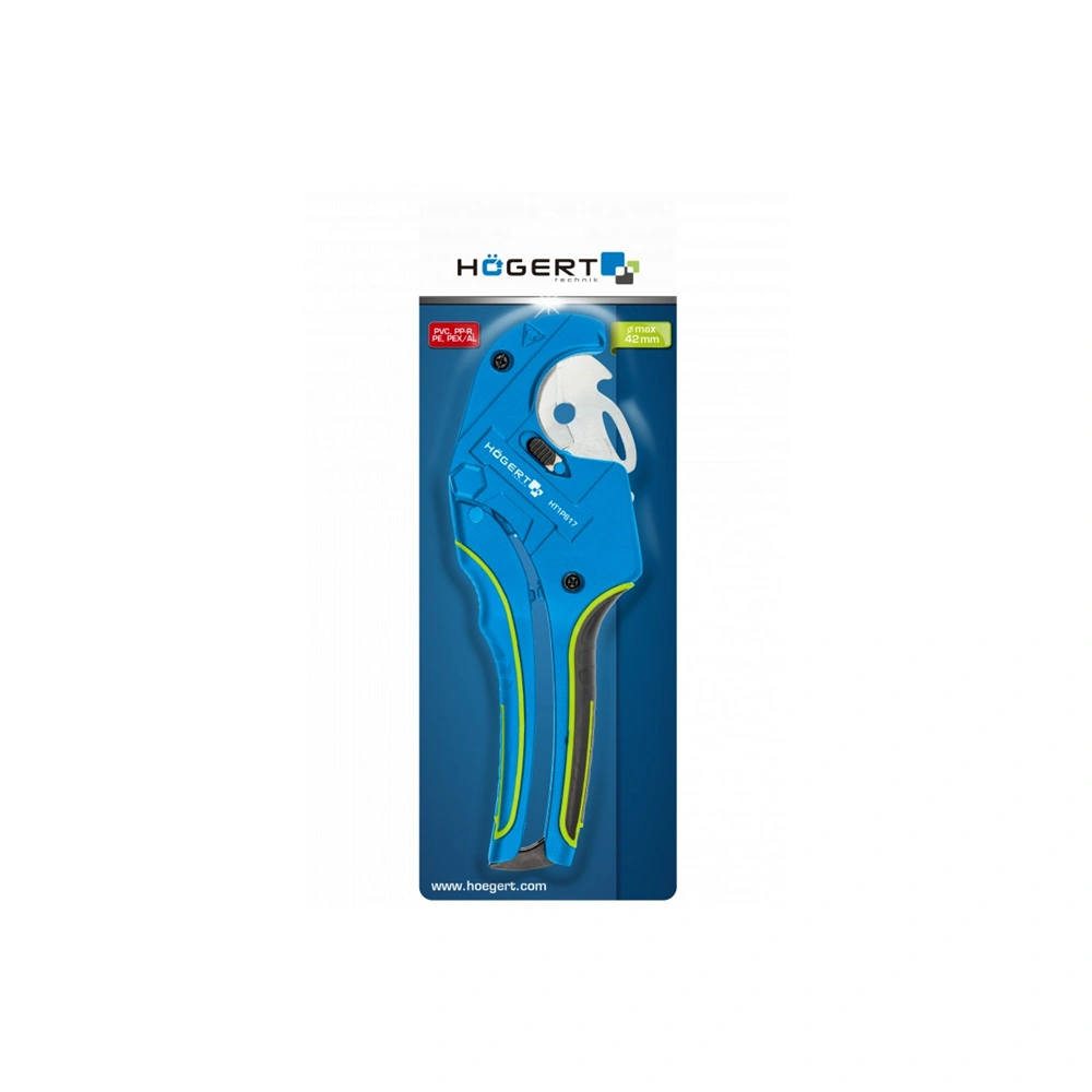 Csővágó fogó, PVC, PP, PE, PP-R, PEX, PEX-AL csövekhez, max: 42  mm-ig, cserélhető pengével , HÖGERT HT1P603
