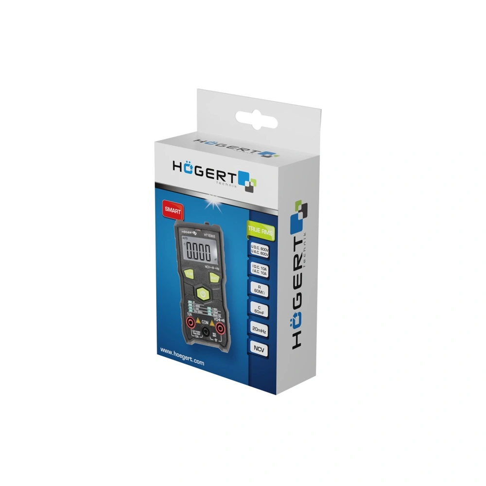 Digitális Multiméter, önbeállító, zseblámpa, LCD kijelző, AC-DC 600V, 10A, 60 MΩ, NCV, HÖGERT HT1E605