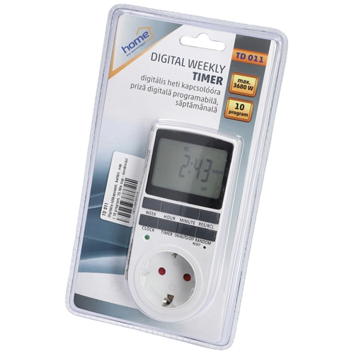 Digitális időkapcsoló, beltéri, napi 10 program, 15 féle nap-kombinációban, / hét, HOME TD 011