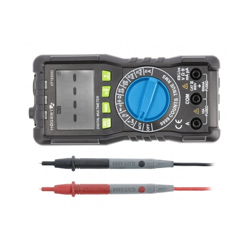 Digitális multiméter, LED dióda, zseblámpa, AC-DC 600V, 10A, 99,99 MΩ, VFC, NCV , HÖGERT HT1E600  / RENDELÉSRE