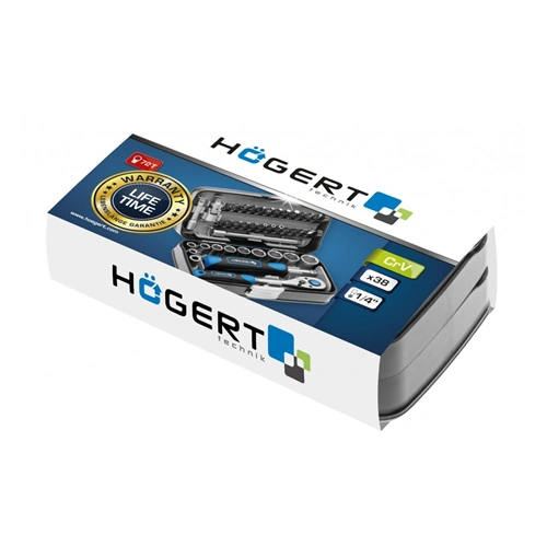 Dugókulcs és bitkészlet 1/4", 5,5-14 mm, 38 részes, Élettartam garancia, HÖGERT HT1R462