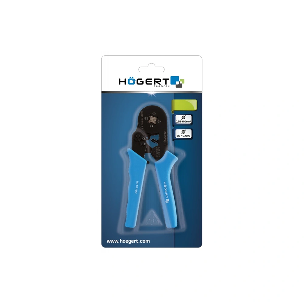 Érvéghüvely krimpelő fogó, racsnis, szigetelt saruhoz, 0,25-6  mm², HÖGERT HT1P190