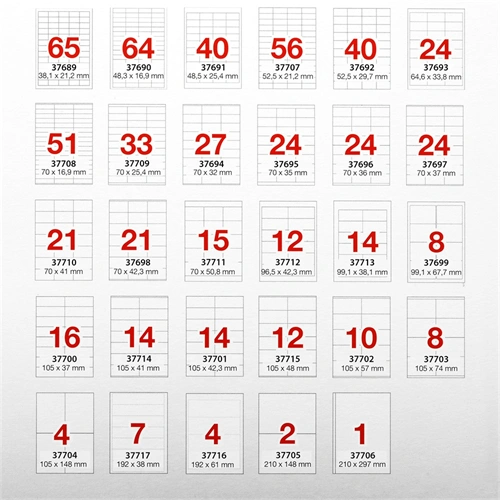 Etikett címke, 70x25,4mm, 100 lap, 33 címke/lap A-Series
