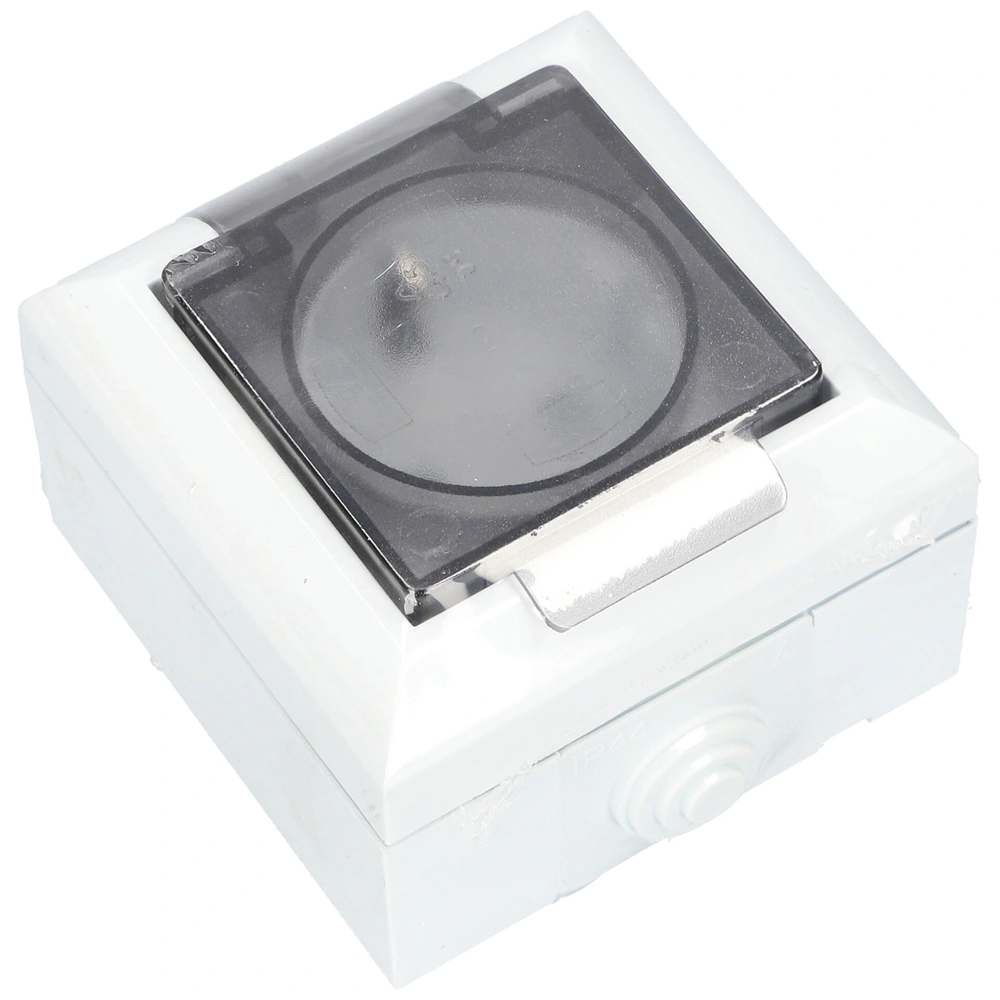 Földelt aljzat, falon kívüli, átlátszó csapfedeles, IP54