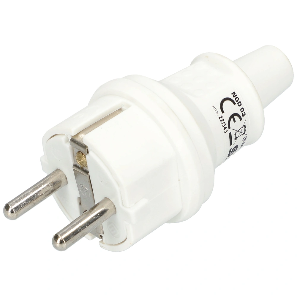 Földelt lengő dugvilla egyenes kábelvezetéssel, gumi, IP44, 16A, fehér