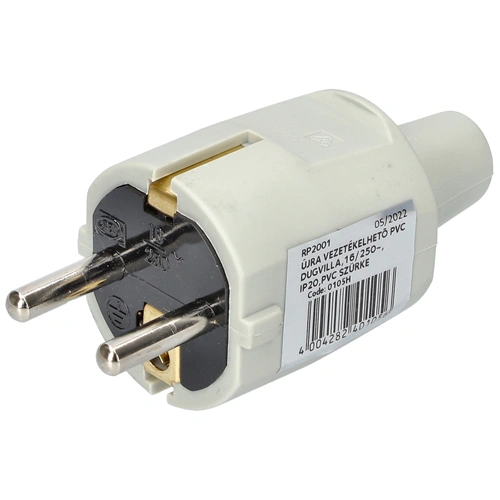 Földelt lengő dugvilla (fehér, egyenes kivezetés) PVC