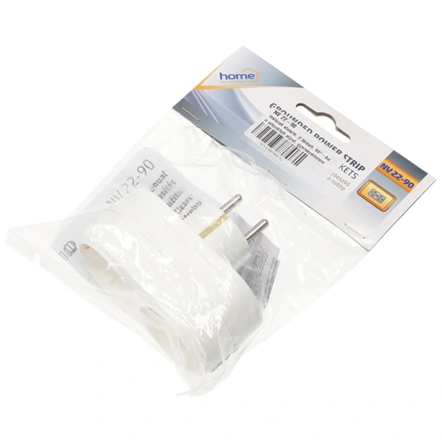 Hálózati elosztó, 2 földelt, 90°-ban elfordított aljzat, gyerekvédelem, IP20, 16A, 3500W fehér, HOME  NV 22-90