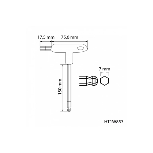 Imbuszkulcs gömbfejű, 7 mm, nyeles, hosszított, HÖGERT HT1W857 / RENDELÉSRE
