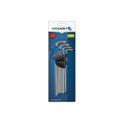 Imbuszkulcs készlet, 9 részes, TORX T10-T50 CrV, extra hosszú, HÖGERT HT1W818