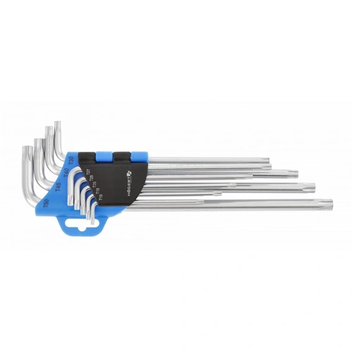Imbuszkulcs készlet, 9 részes, furatos TORX T10-T50, CrV, extra hosszú, HÖGERT HT1W810