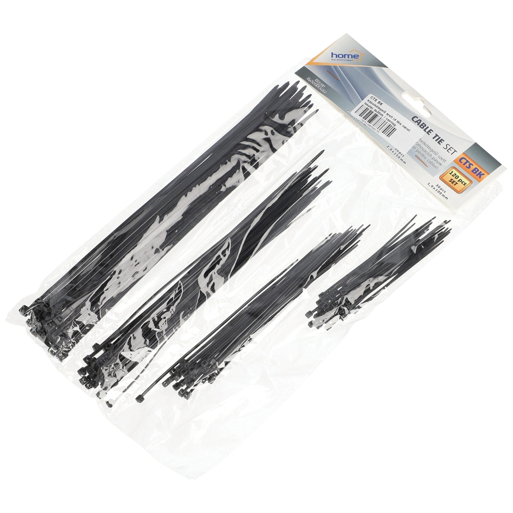 Kábelkötegelő szett (4 féle méret, fekete) 4x30db / csomag