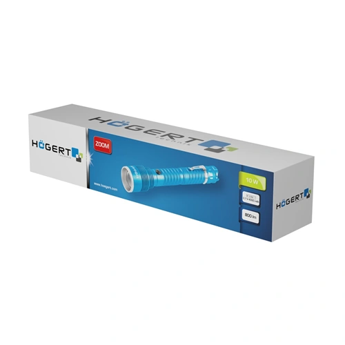 LED zseblámpa, (elemlámpa) akkumulátoros, LED 10W, IP54,  800 lm, zoom , HÖGERT HT1E425