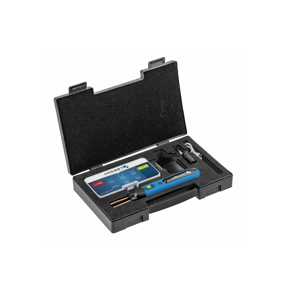 Műanyag forrasztógép készlet, akkumulátoros, 4V, 2000 mAh, 550 °C, 300 db kapocs, USB, HÖGERT HT2C081