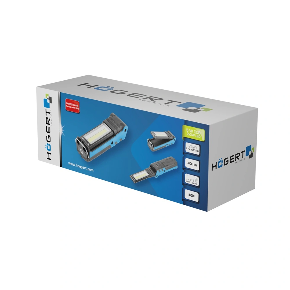 Munkalámpa, akkumulátoros, COB LED, 5W, IP54,  max 420 lm , HÖGERT HT1E407