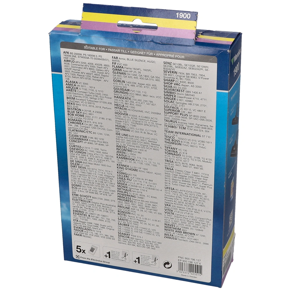 Porzsák, mikroszálas 5db-os MENALUX 1900 /T120N(eredeti) ELECTROLUX porszívó pl: MONDO,PROGRESS PC,TORNADO,VOLTA, FAGOR