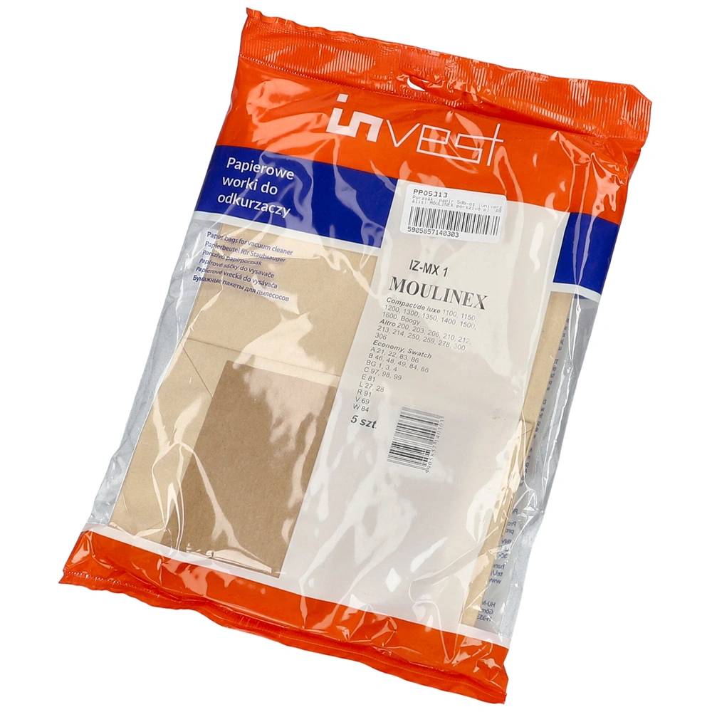 Porzsák, papír 5db-os (univerzális) MOULINEX porszívó pl: A82, MX1