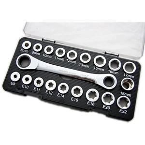 Racsnis csillagkulcs cserélhető dugókulcs fejekkel 8-19 mm és Torx 8-22 mm fejekkel, 20 részes , HÖGERT HT1R492 