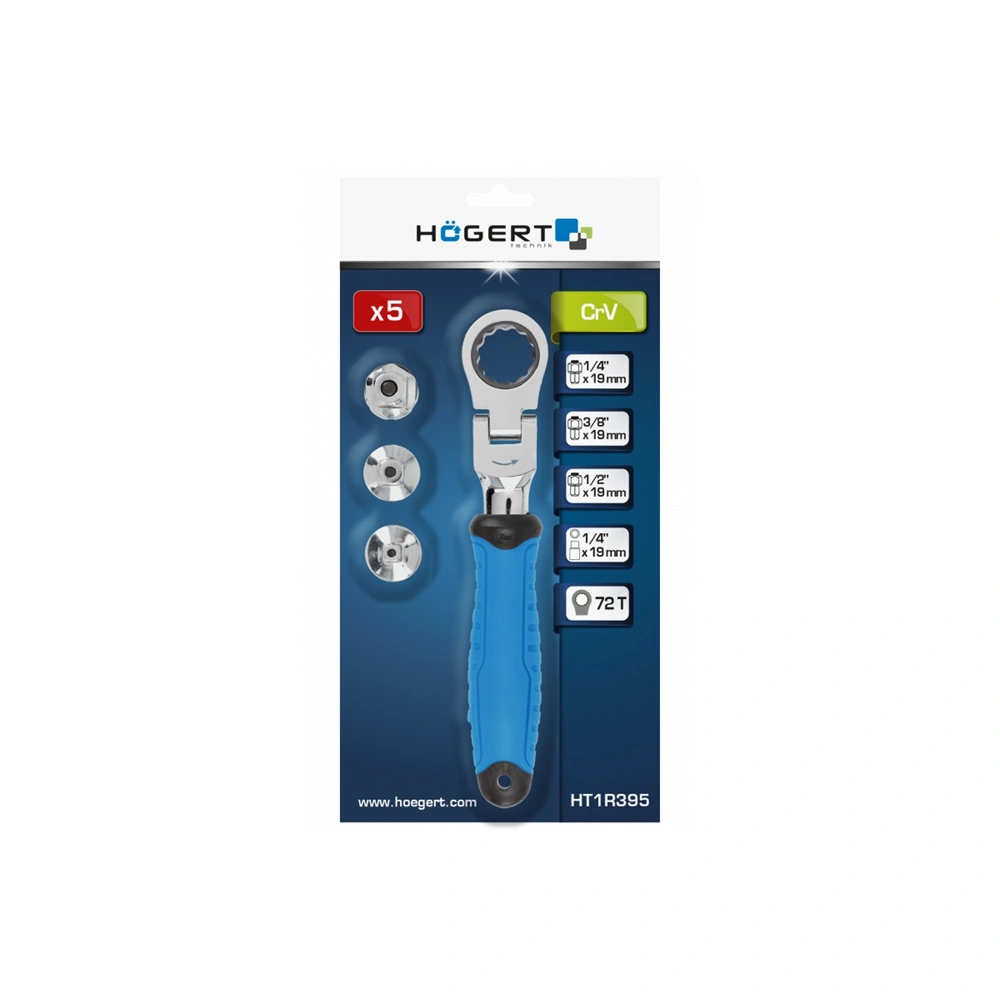 Racsnis, csuklós hajtószár 1/4", 3/8", 1/2" fejjel, 25 év garancia, HÖGERT HT1R395