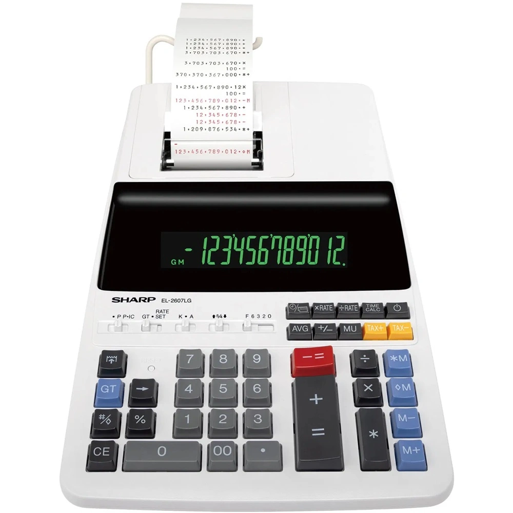 Számológép asztali szalagos 12 számjegyes Sharp EL-2607LG