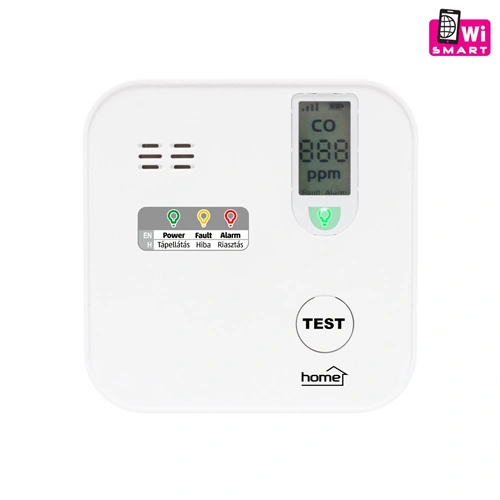 Szén-monoxid vészjelző, LCD kijelző, Tuya kompatibilis, Wi-Fi kapcsolat, HOME CO10SMART