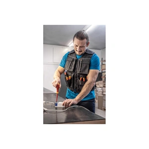 Szerszámtartó mellény, fekete, 12db nyitott zseb, 1 cipzáros, HÖGERT HT5K930 / RENDELÉSRE