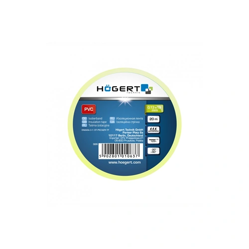 Szigetelőszalag, sárga-zöld, 20m, 19 mm, HÖGERT HT1P286