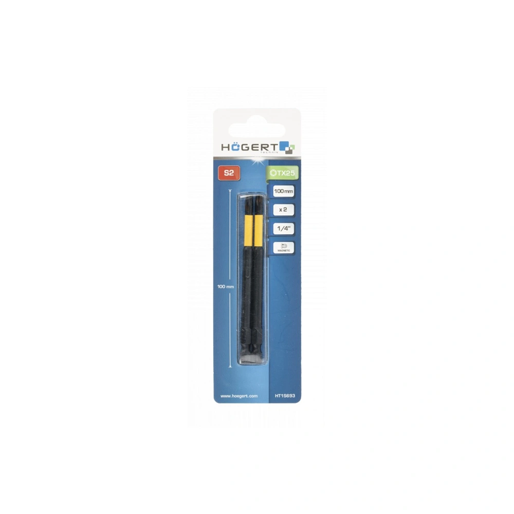 Torx bitfej, TX25, 100mm, 2db/csomag, ütvecsavarozóhoz, HÖGERT HT1S693