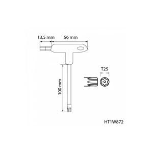 Torx furatos kulcs, TT25, nyeles, hosszított, HÖGERT HT1W872