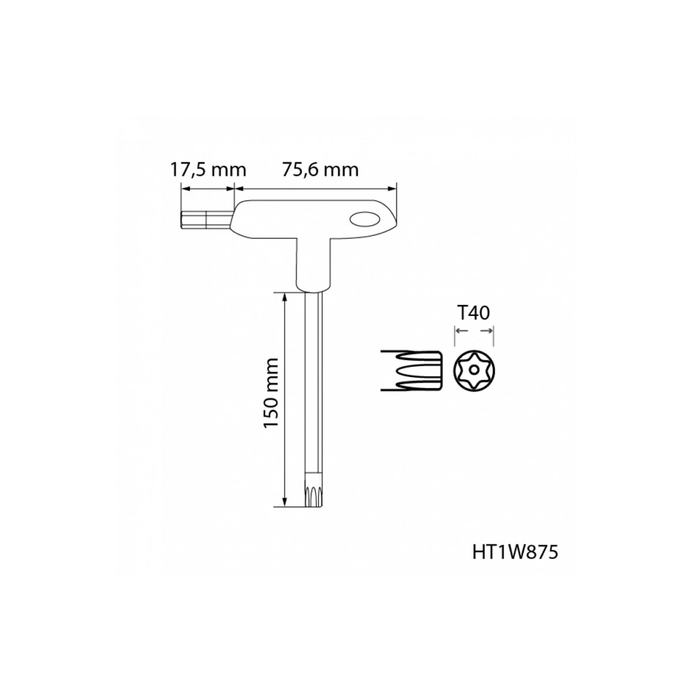 Torx furatos kulcs, TT40, nyeles, hosszított, HÖGERT HT1W875