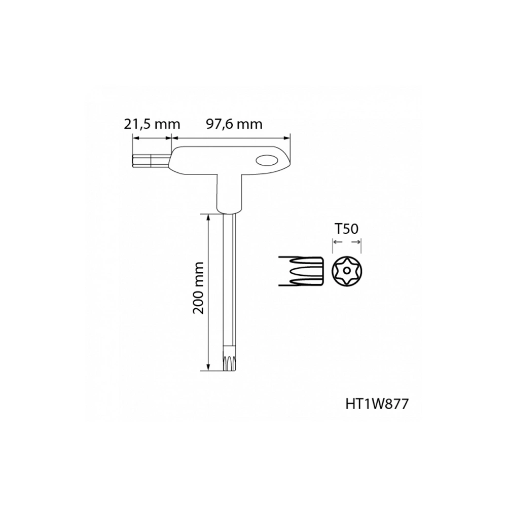 Torx furatos kulcs, TT50, nyeles, hosszított, HÖGERT HT1W877
